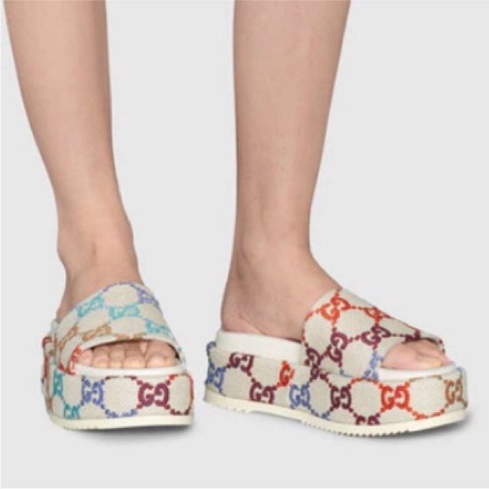 Gucci GG Multicolor Angelina Platform Slide Sandals